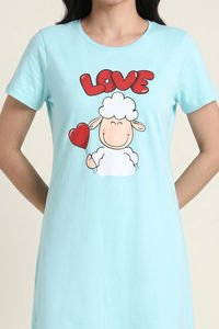 Zivame Farm Lore Knit Cotton Knee Length Nightdress - Tanger Turquoise — thumbnail 5